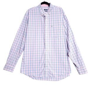 IZOD Button Down Shirt Mens‎ XLT Pink Blue White Plaid Long Sleeve Casual Easy